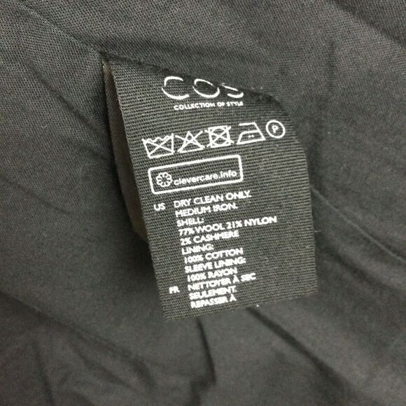 Cos Womens Wool Cashmere Overcoat Coat Jacket Side Slit Pockets Black Size 2 - Picture 14 of 14